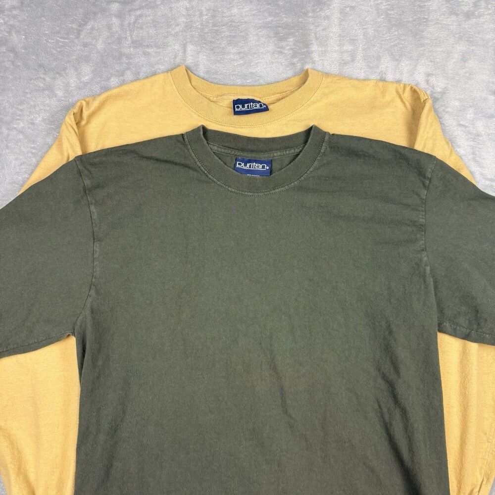 Vintage Puritan Blank T-Shirt Bundle Green Tan USA Made 90s Adult M L Cotton